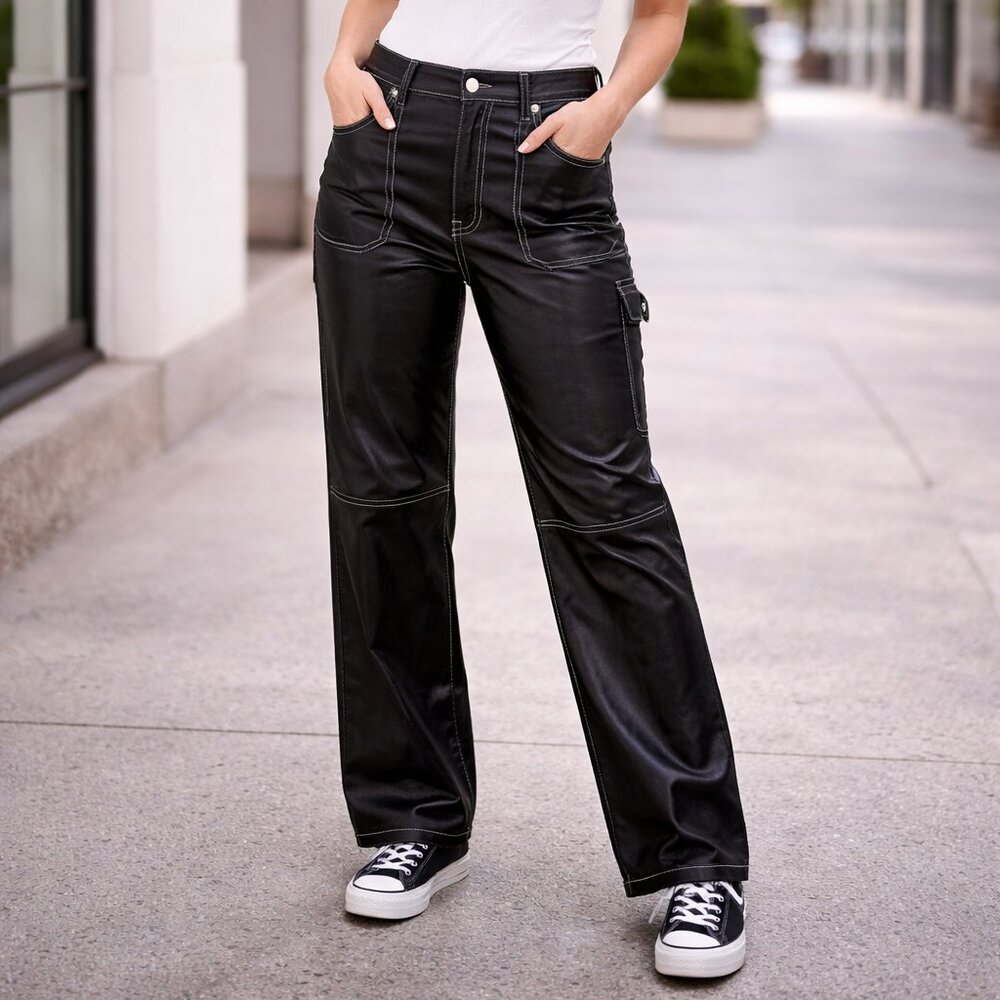 BDG Urban Outfitters Faux Leather Carpenter Pants Black High Rise Size 26